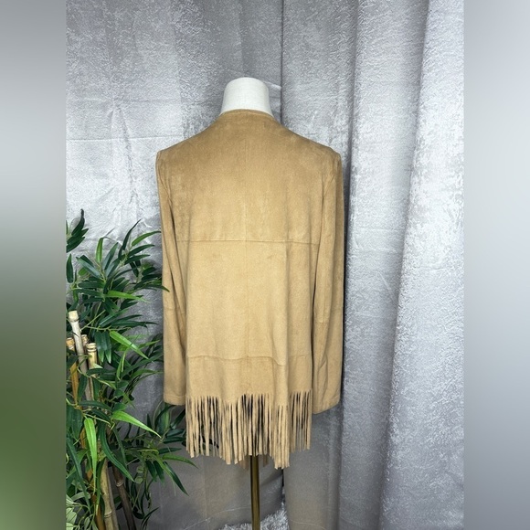 Zara Women’s Tan Faux Suede Fringe Open-Front Cardigan Sz Small - Picture 7 of 11